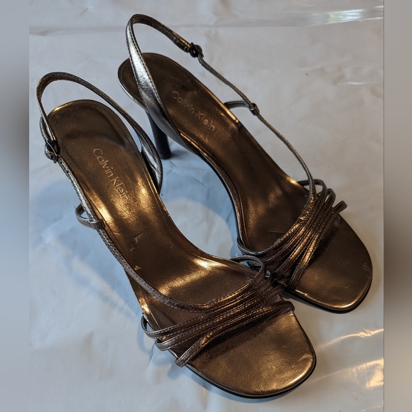 Calvin Klein Strappy Heels, Sandals, Gold, Size 8M - Picture 3 of 6
